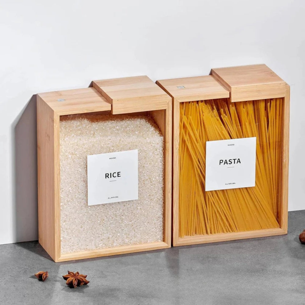 Glidande Bambu Trä Pasta Korn Förvaringsbehållare Carvallo