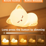 KittyGlow - Söt Kattnattlampa med Fjärrkontroll och USB Laddningsbar Silikonlampa Carvallo