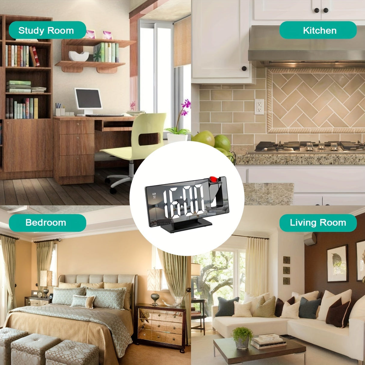 LED-projektionsväckarklocka med 180° justerbar projektion – Klar display och snooze-funktion för sovrum eller kontor Carvallo