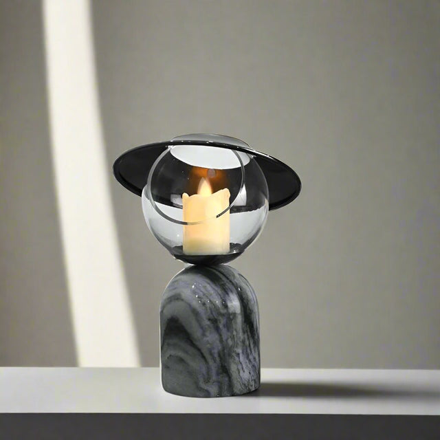 Svart marmor effekt ljusstake med vaxsmältare Carvallo