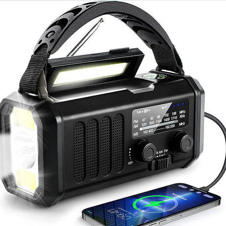 10000mAh Solcells Handvevad Nödradio med NOAA, Ficklampa och Powerbank Carvallo