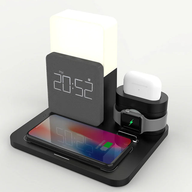 Multifunktionell Trådlös Laddningsstation – Lampa och Väckarklocka Ingår Carvallo