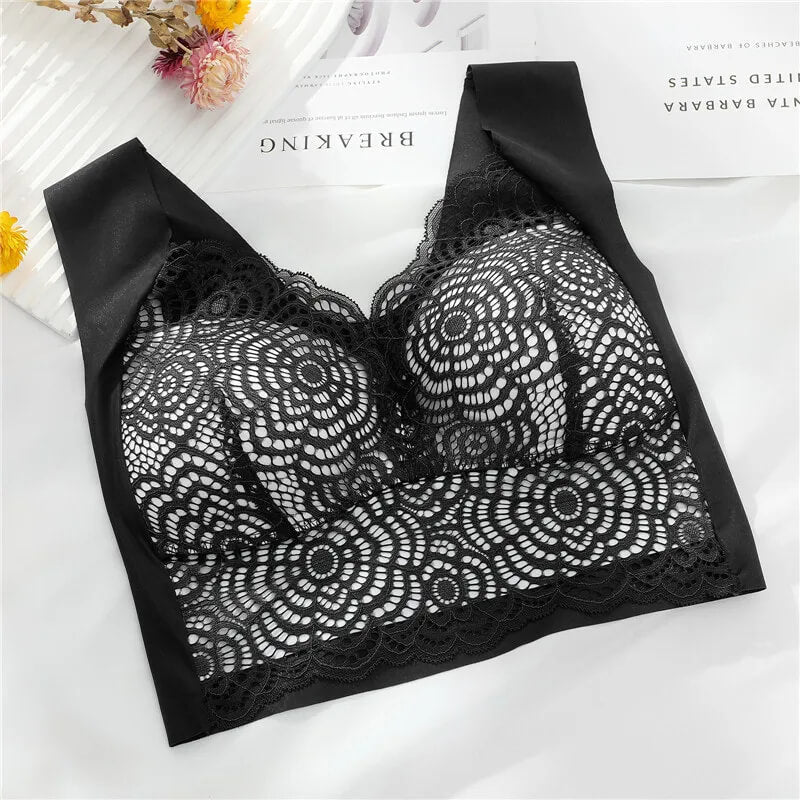 ComfortMax - Plus Size Sömlös BH för Kvinnor M-5XL - Trådlös Minimizer - Push Up-Personligt-BB-Svart-Vit-Medium-Hemnix