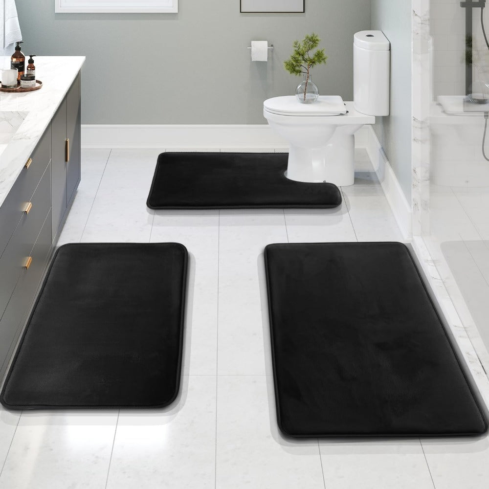 Ultra Soft Velvet Memory Foam Badmattsätt – 3PCS Lyxiga Badrumsmattor Carvallo