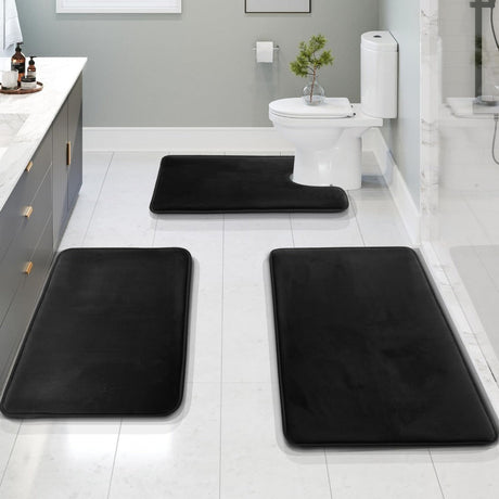 Ultra Soft Velvet Memory Foam Badmattsätt – 3PCS Lyxiga Badrumsmattor Carvallo