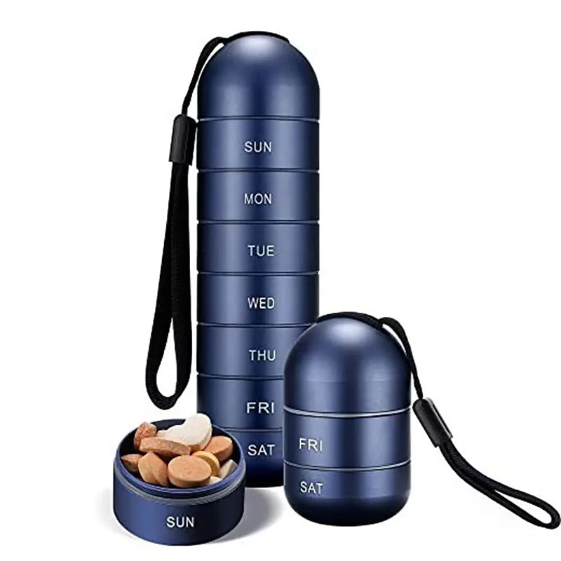 Aluminium 7 Dagars Portabel Tablet Organizer för Resa, Tablet Låda Tablet Behållare Carvallo