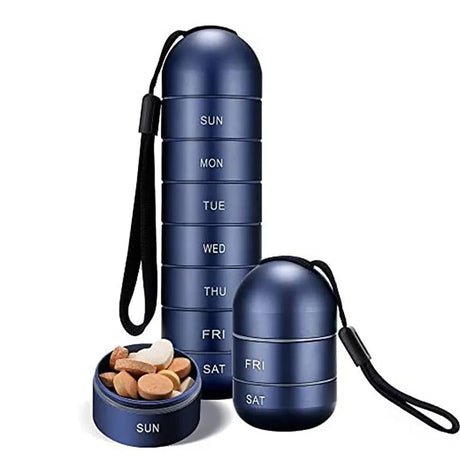 Aluminium 7 Dagars Portabel Tablet Organizer för Resa, Tablet Låda Tablet Behållare Carvallo