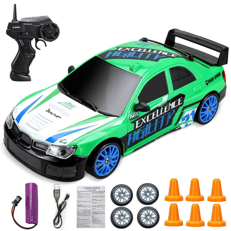 1:24 RC Drift Bil med Fyrhjulsdrift – 15km/h Hög Hastighet och Dynamisk Racing-Radiostyrt-BB-Grön/Blå-Hemnix