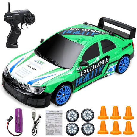 1:24 RC Drift Bil med Fyrhjulsdrift – 15km/h Hög Hastighet och Dynamisk Racing-Radiostyrt-BB-Grön/Blå-Hemnix