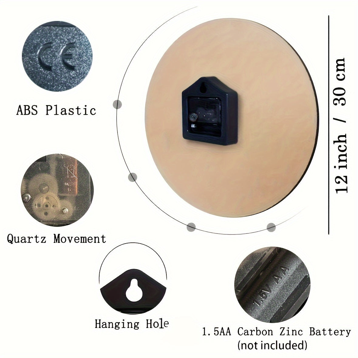 RustiqueClock - Stille akryl väggklocka med träådring Carvallo