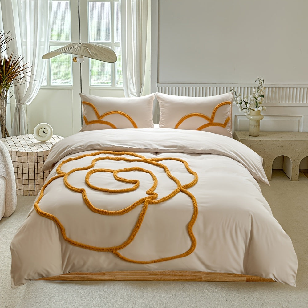 Tufted Sängkläder Set – Sängöverkast och Kuddeöverdrag med Stort Blommönster Carvallo