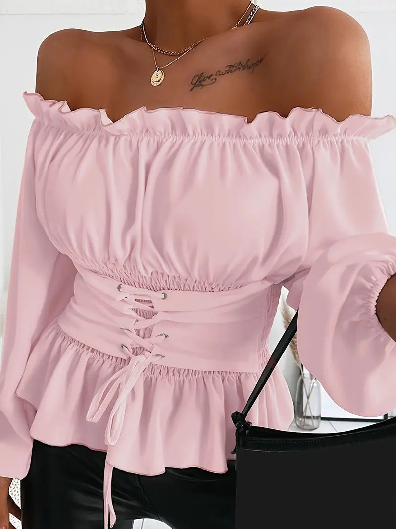 Kvinnors Blus Rüsch Detaljer Polyester Elegant Design