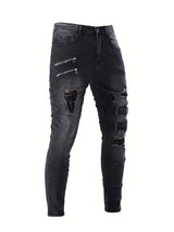 Herr Biker Jeans Avslappnad Denim Med Quiltade Detaljer Hemnix