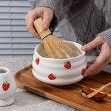 Matcha Set med jordgubbsskål – Traditionellt tillbehör för Matcha Latte Carvallo