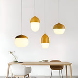 Pendellampa med glas- och trädetaljer – Dekorativ ekollonform i månstil Carvallo