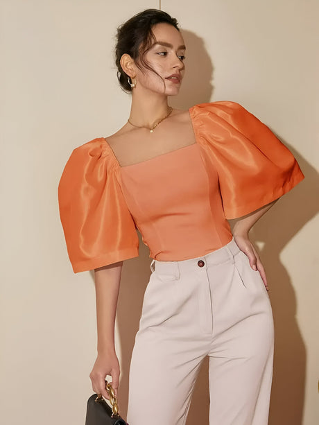 Dam Blus Fyrkantig Halsringning Elegant Polyester Hemnix