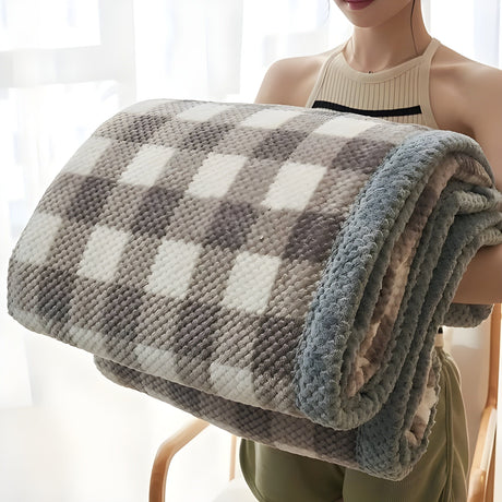 Kärleksfilt i chenille – Mjuk, rutig stickad fleece-pläd Carvallo