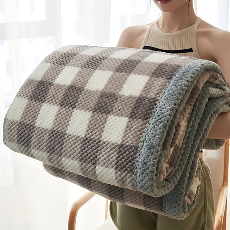 DreamyChenille Täcke - Stickad rutigt fleece-täcke Carvallo