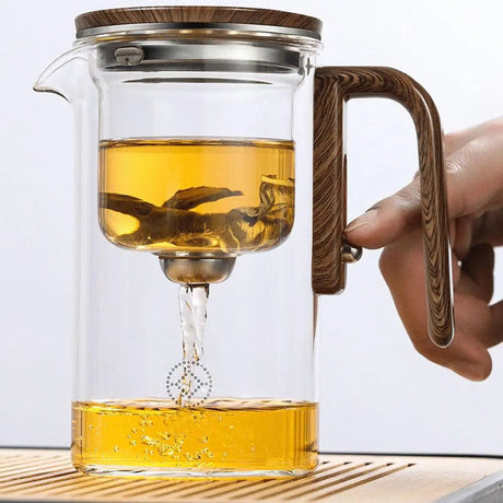 Glas Teapot med Magnetisk En-klicks Filter - Te-infuser med Trähandtag Carvallo