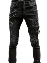 Herr Biker Jeans Avslappnad Denim Med Quiltade Detaljer Hemnix