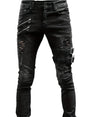 Herr Biker Jeans Avslappnad Denim Med Quiltade Detaljer Hemnix