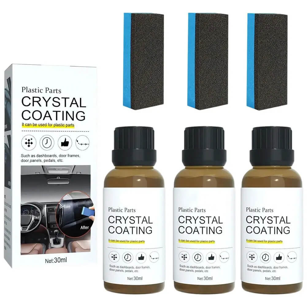 Bilplast Förnyelsemedel & Kristallvax - Långvarig 30ml Vätska för Bilunderhåll och Plastförnyelse-Bil-BB-3x Crystal Coating + 3x Svampar-Hemnix