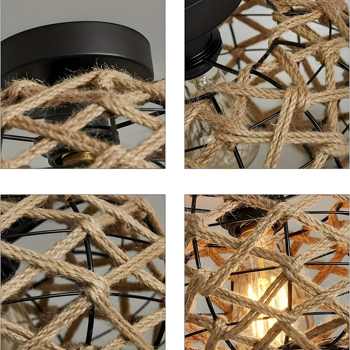 BohoGlow Nest - Kust Vävd Hamprep Bur Lampa Carvallo