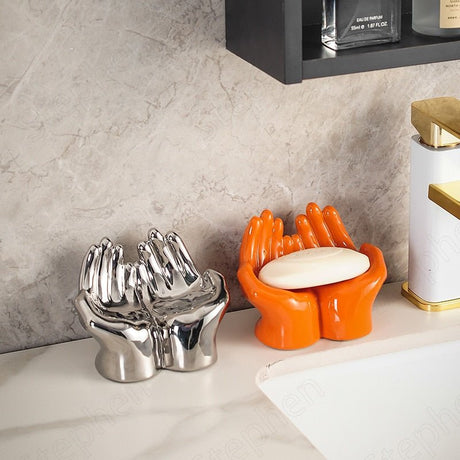 Keramisk tecknad palm tvål hållare med dräneringsdesign Carvallo