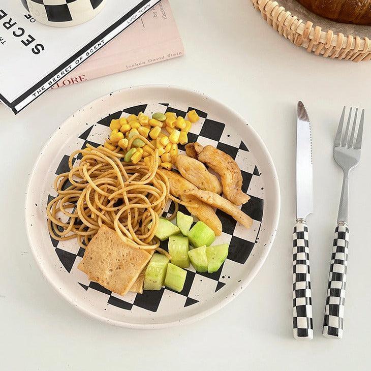 Carvallo – Stilig bestick i rostfritt stål med schackbrädesmönster Carvallo