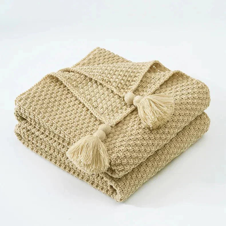 Ullknitted Fringed Soffa Filt för Ultimat Komfort Carvallo
