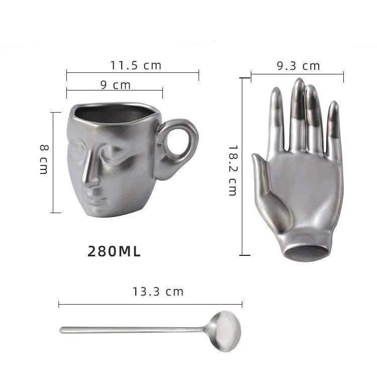 MugAmour - Konstnärlig ansiktsformad porslinsmuggset med bricka och sked Carvallo