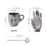 MugAmour - Konstnärlig ansiktsformad porslinsmuggset med bricka och sked Carvallo