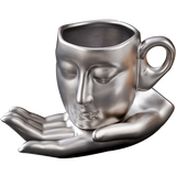 MugAmour - Konstnärlig ansiktsformad porslinsmuggset med bricka och sked Carvallo