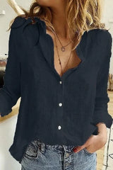 Dam Blus V-hals Broderad Elegant Polyester