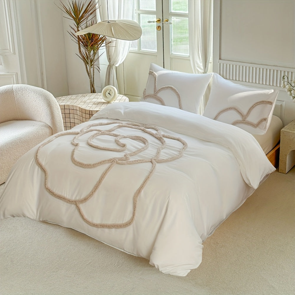 Tufted Sängkläder Set – Sängöverkast och Kuddeöverdrag med Stort Blommönster Carvallo