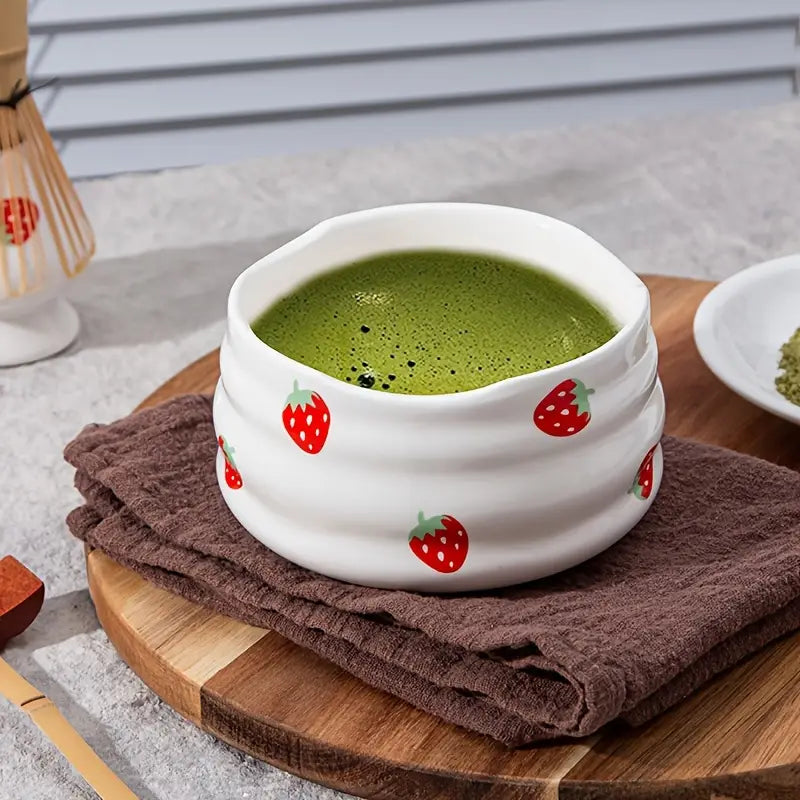 Matcha Set med jordgubbsskål – Traditionellt tillbehör för Matcha Latte Carvallo