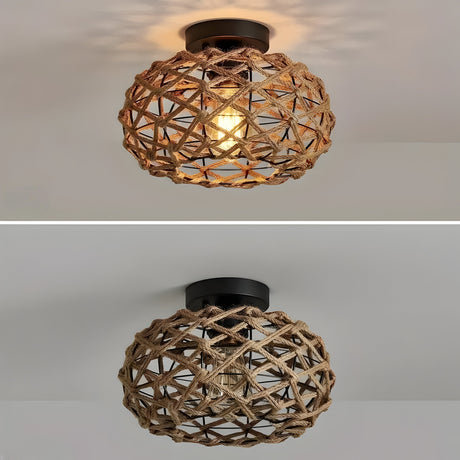 BohoGlow Nest - Kust Vävd Hamprep Bur Lampa Carvallo