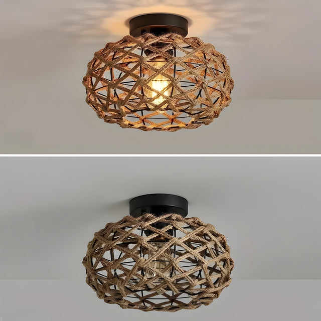 BohoGlow Nest - Kust Vävd Hamprep Bur Lampa Carvallo