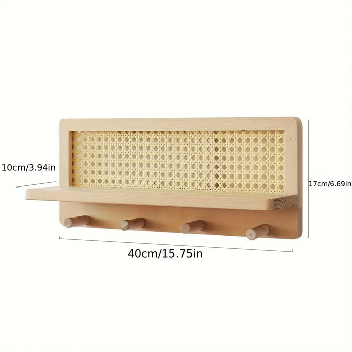 RetroShelf - Vintage vägghylla i trä med krokar för stilfull och organiserad förvaring Carvallo