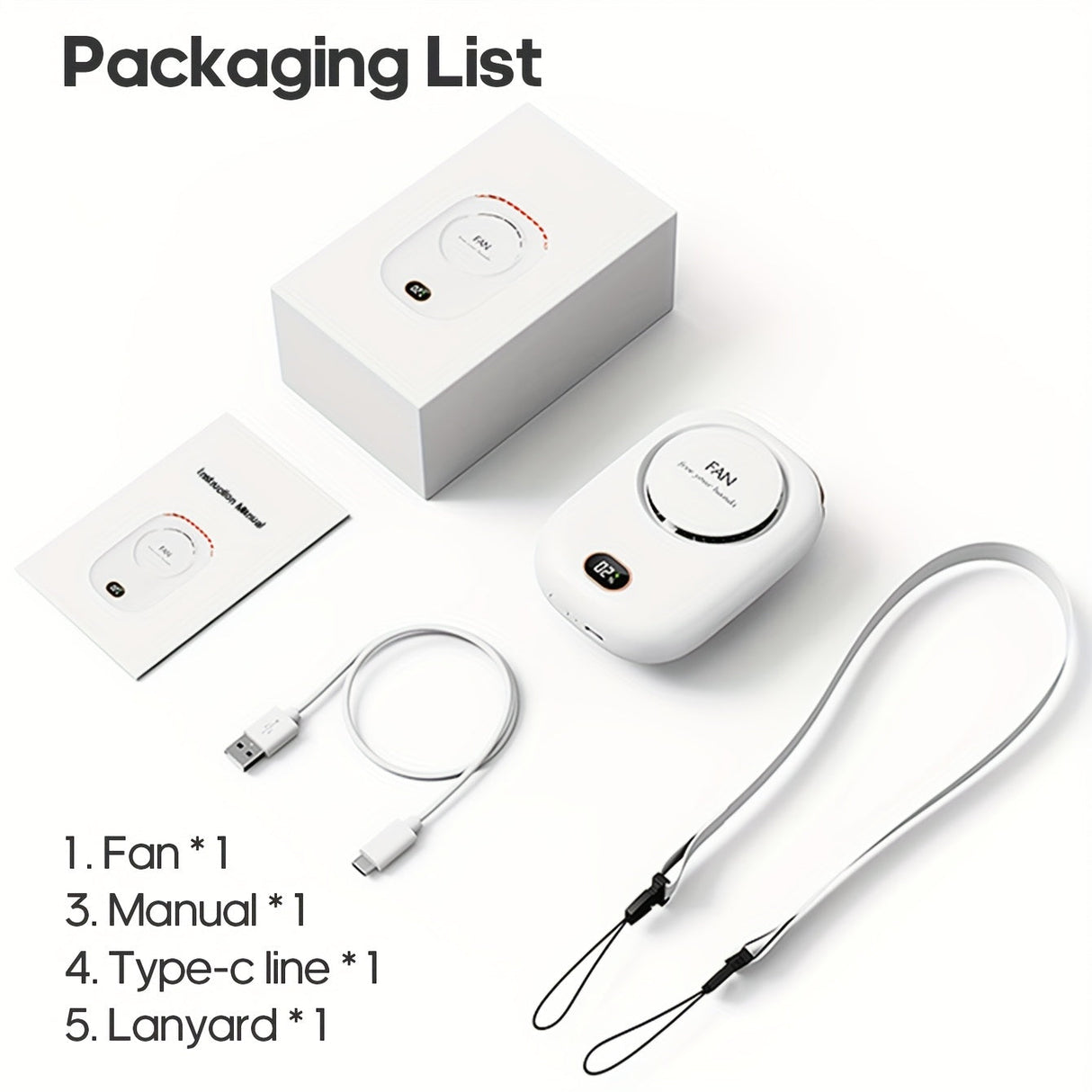 Carvallo Nackventilator BreezyLoop | USB-laddning | 3 hastigheter | 2000 mAh batteri | Handsfree-kylning Carvallo