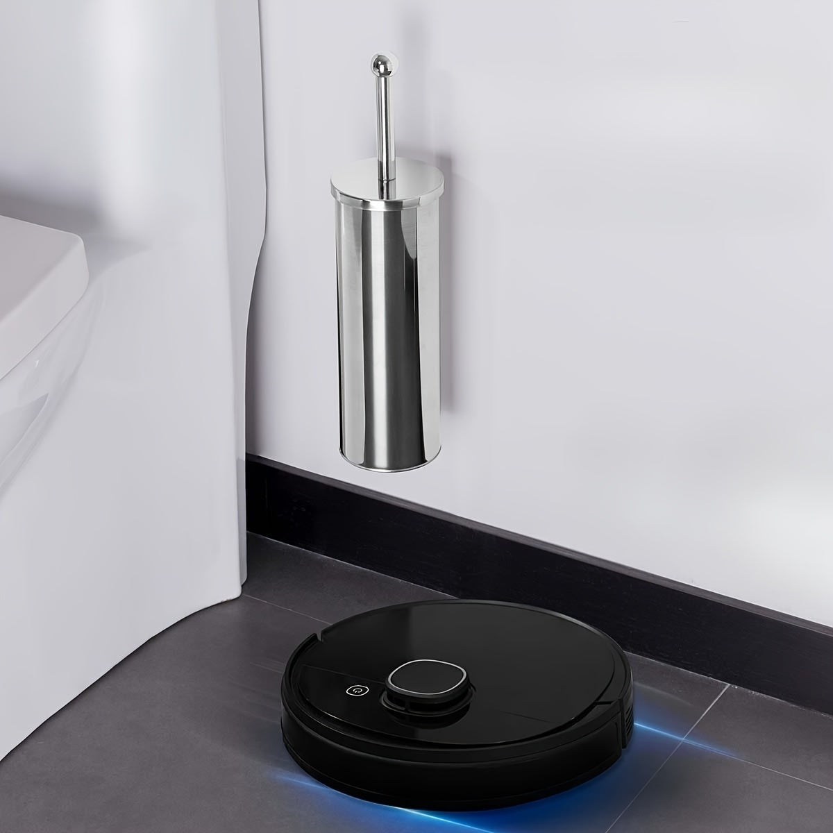 Toalettborste med lång handtag och hygienisk hållare – Hållbar och stilig Carvallo