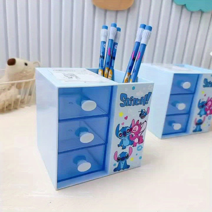 Disney Stitch Cartoon 3-compartment förvaringslåda – Multifunktionell organizer för skrivbord, smycken och leksaker Carvallo