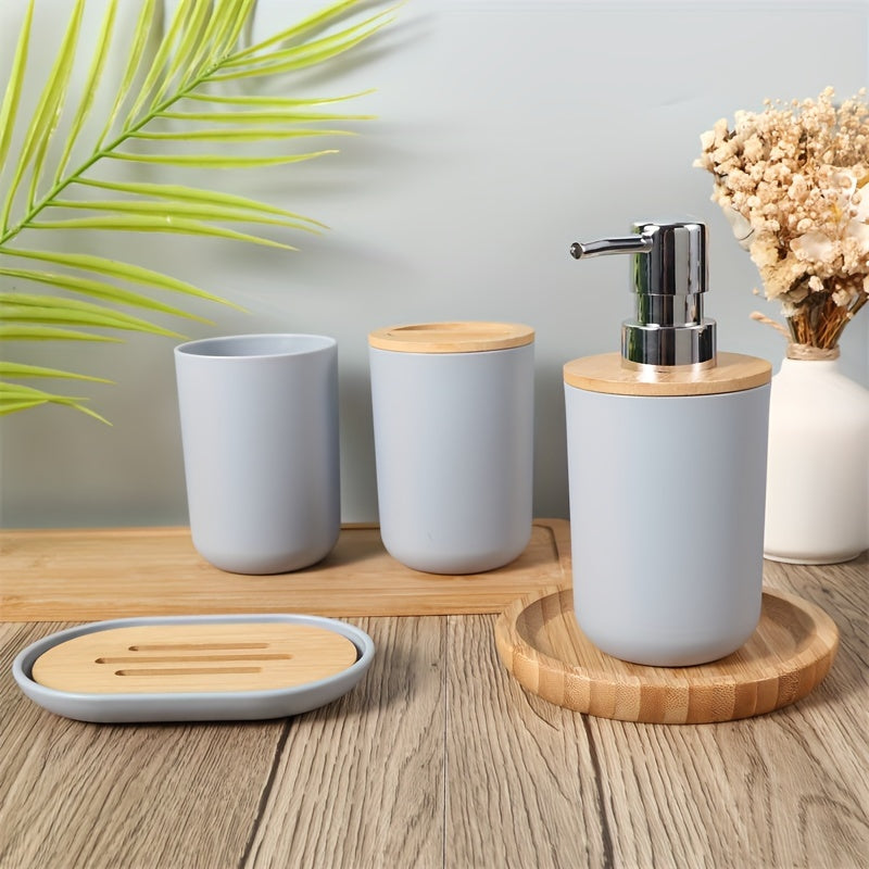 Badaccessoarer Set med Bambulock – 4-delars Set för Badrumsinredning Carvallo