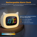 Söt Kattöra Väckarklocka – RGB Nattlampa med 18 Melodier och USB Laddningsbar Carvallo