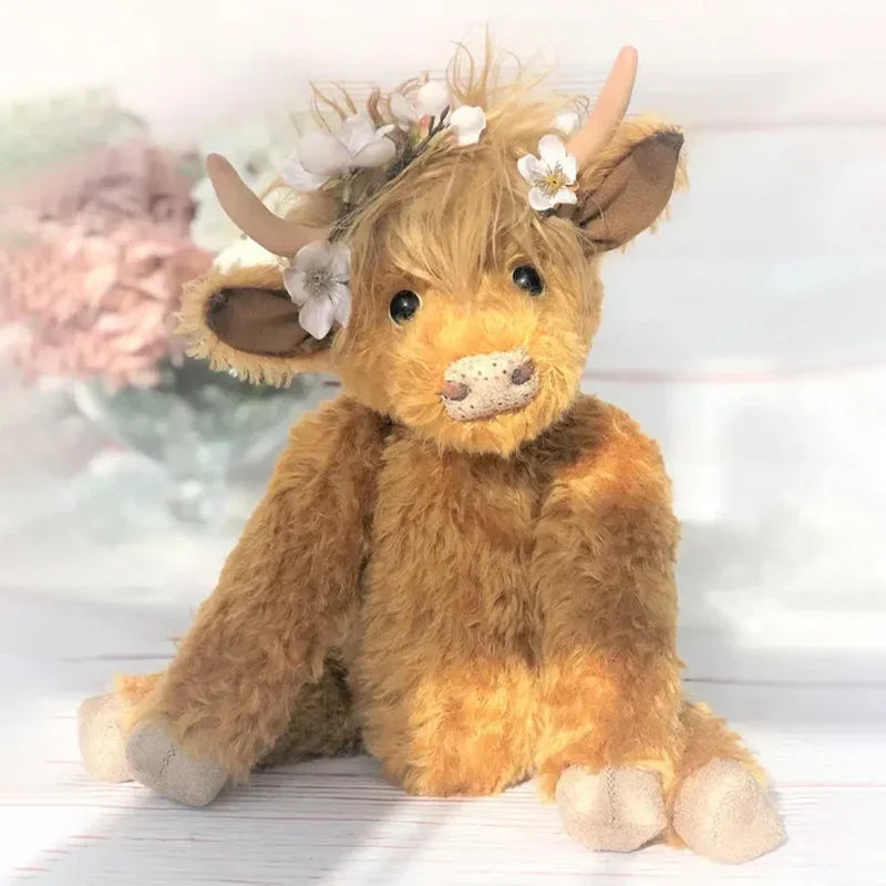 Highland Cow Ornament med Blomkrans Carvallo