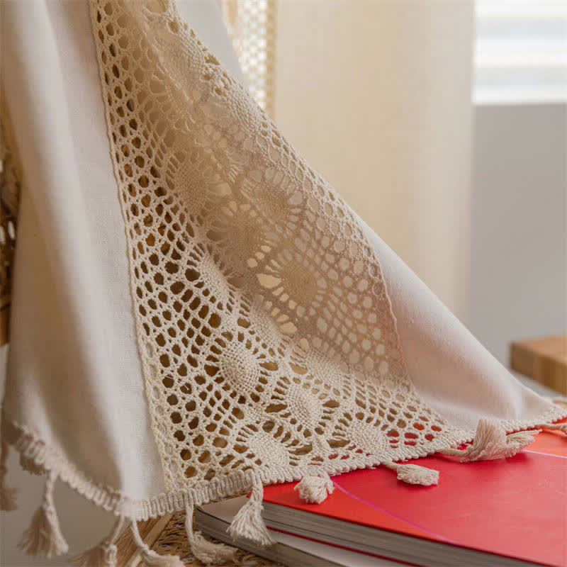 Beige Hålig Ut Ljusfilter Fringed Gardin Carvallo