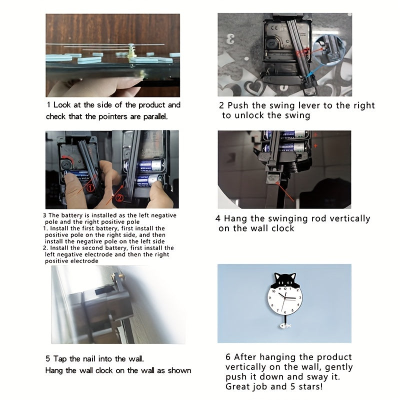 SwingCat - Stil Svingande Katt Vägklocka från WANTIFO, Modern Tecknad Stil Carvallo