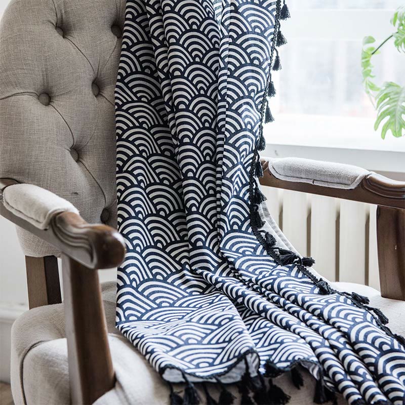 Fiskfjäll Semi Blockout Tassel Gardin i Marin Bomull Carvallo