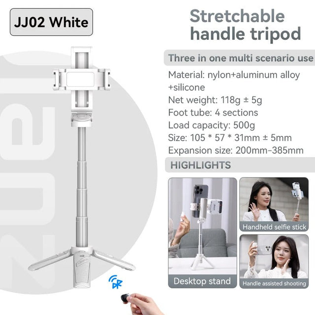 Bluetooth Selfie Stick med Stativ – 4-sektions Förlängningsbar Rotera Handtag för Stabila Skott Carvallo