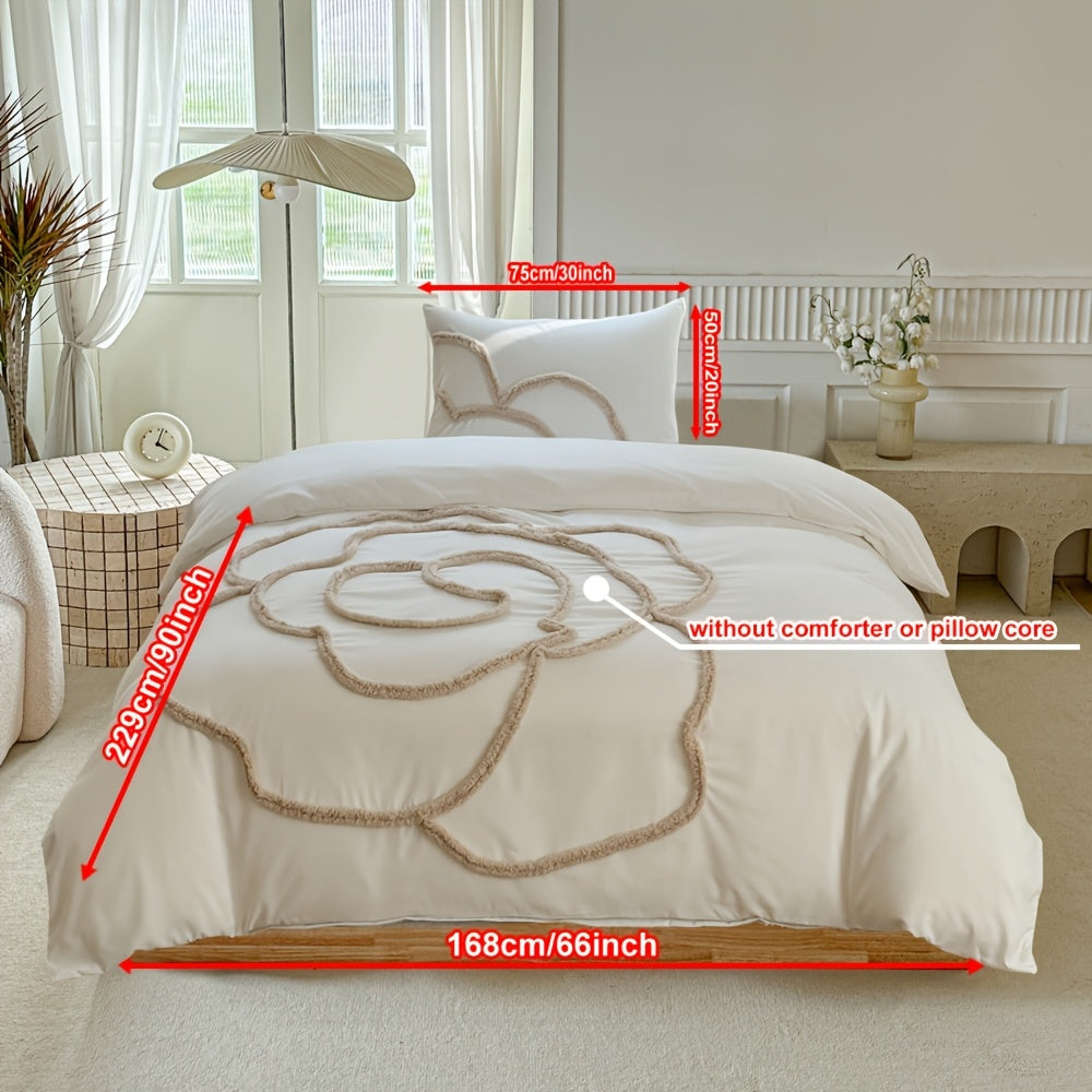 Tufted Sängkläder Set – Sängöverkast och Kuddeöverdrag med Stort Blommönster Carvallo